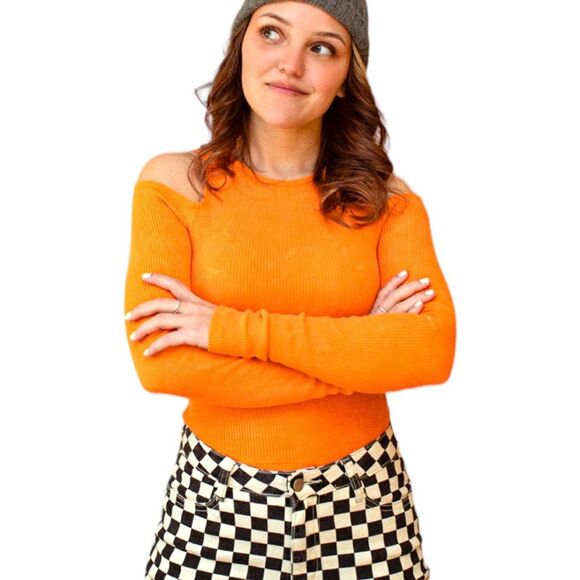 New! Daydreamer Women's Rebel Girl Cold Shoulder Crop Top Orange Size Large NWT - Picture 2 of 16